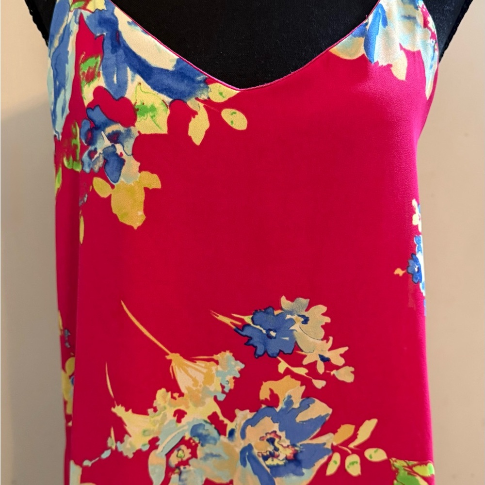 The Impeccable Pig Hot Pink Floral Satin Cami with Blue & Yellow Accents